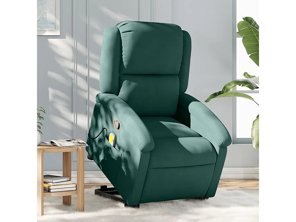 Sillón reclinable de masaje elevable terciopelo verde oscuro