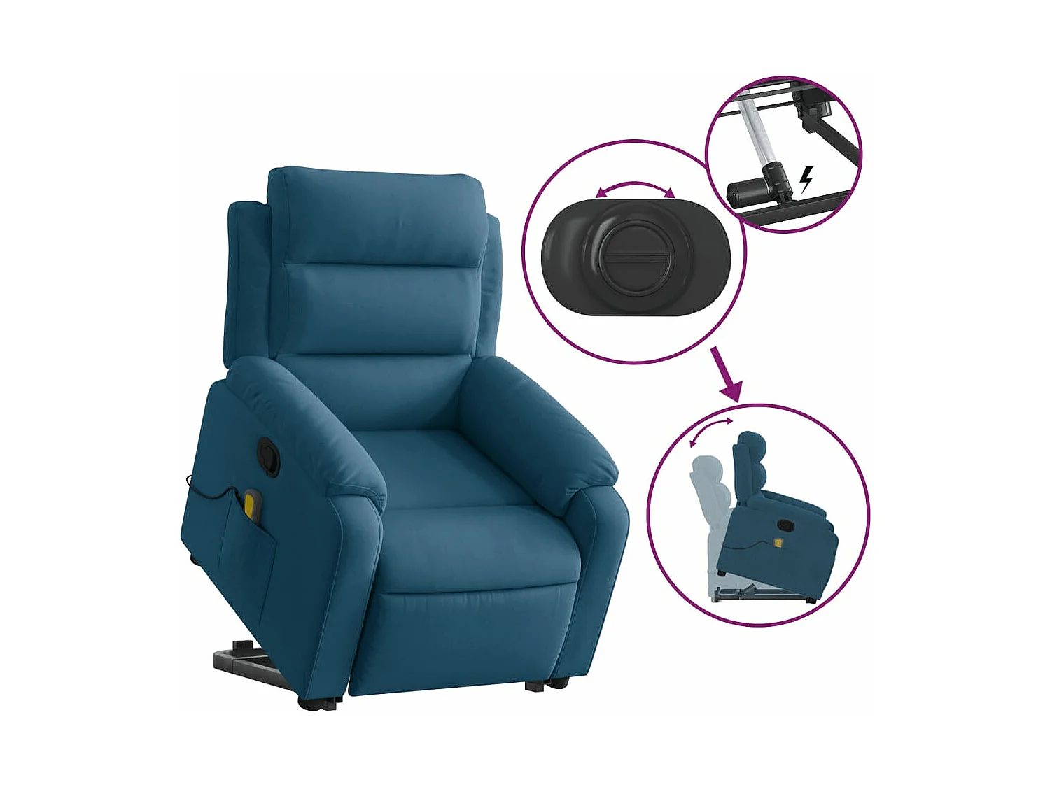 Fauteuil massant inclinable Bleu Velours