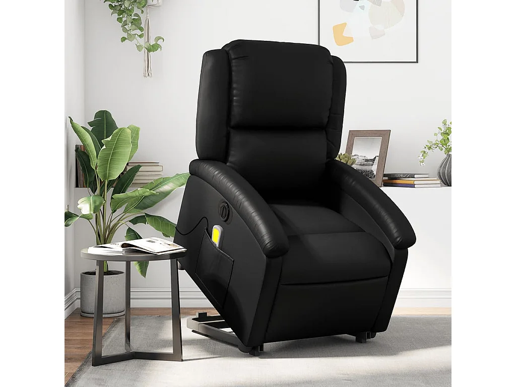 Sillón de masaje elevable eléctrico cuero sintético negro