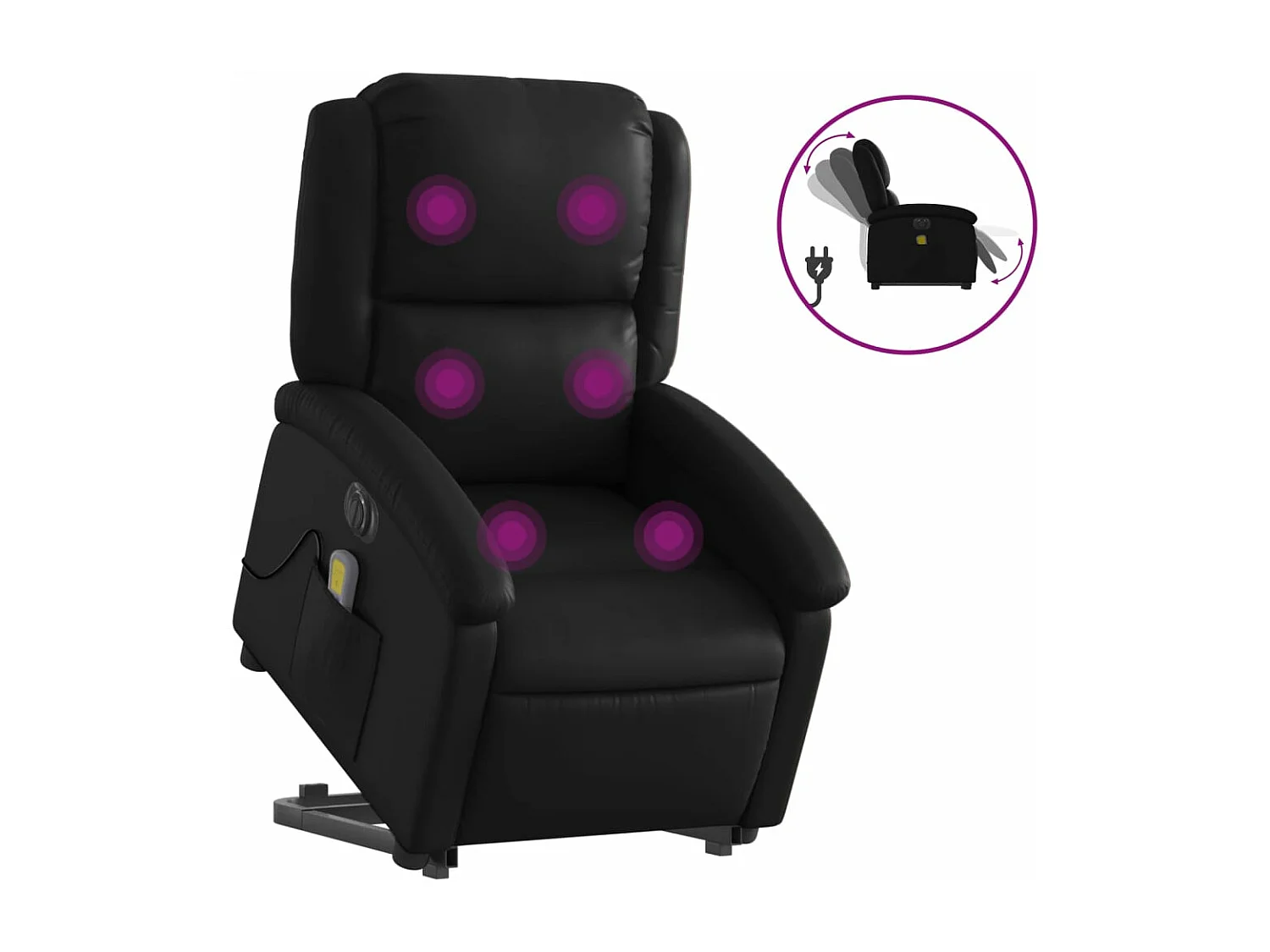 Sillón de masaje elevable eléctrico cuero sintético negro