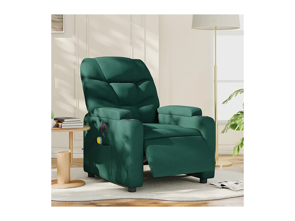Fauteuil massant inclinable électrique Vert foncé Tissu