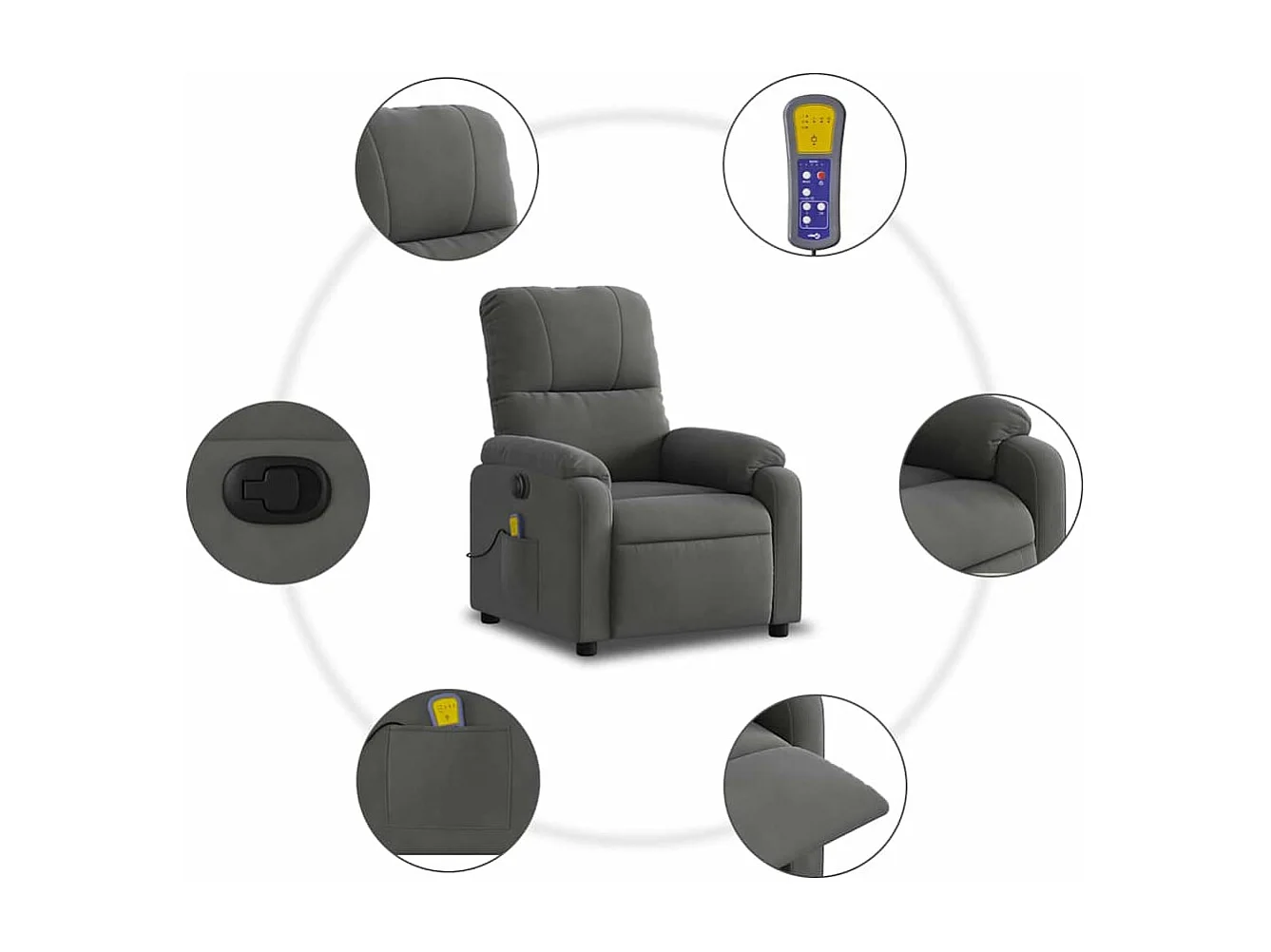 Sillón masaje eléctrico reclinable elevable tela gris oscuro
