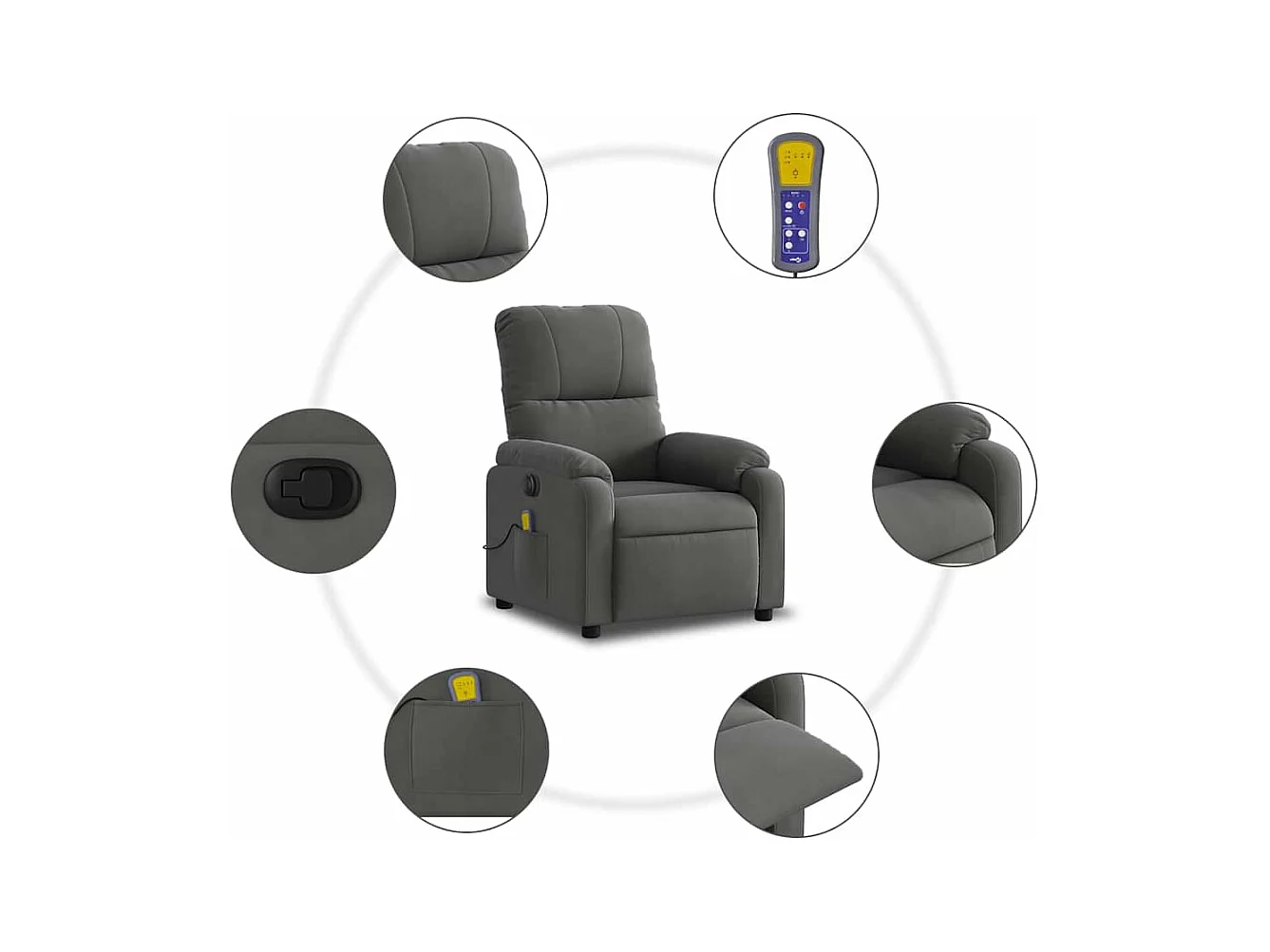 Fauteuil inclinable massant électrique gris foncé