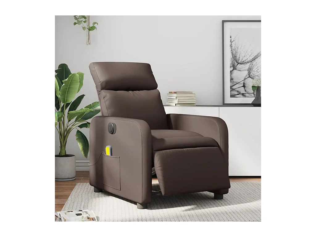 Fauteuil massant inclinable électrique marron similicuir