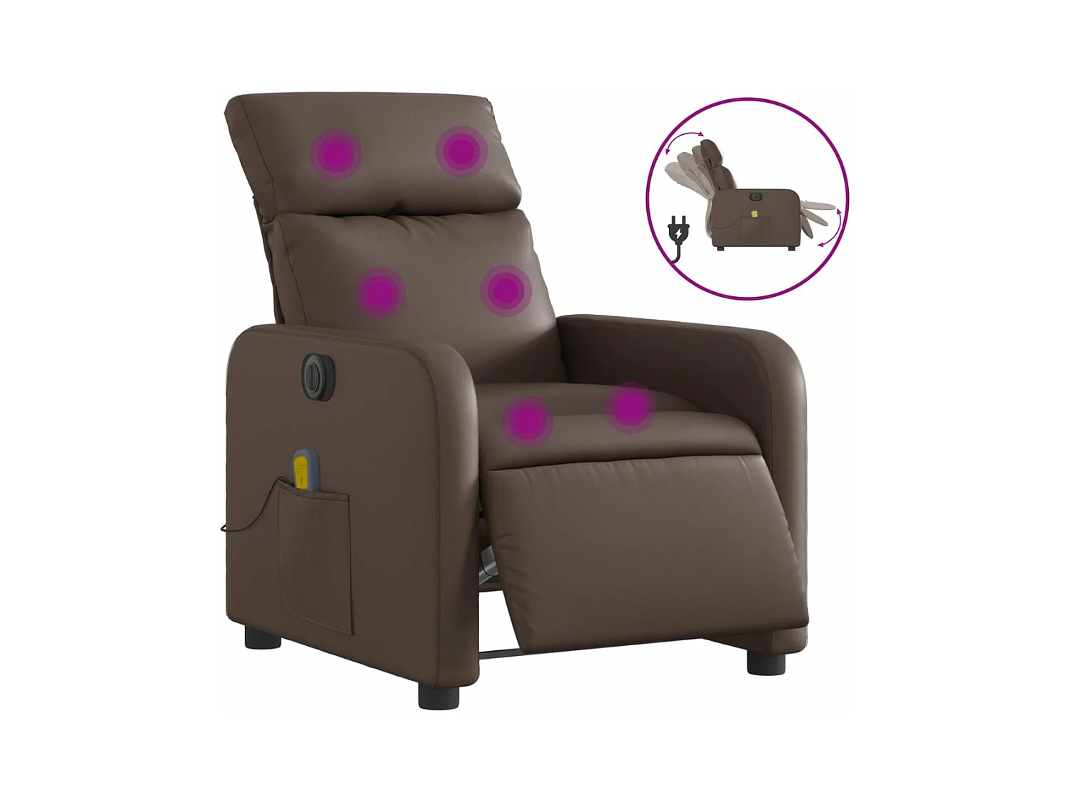 Fauteuil massant inclinable électrique marron similicuir