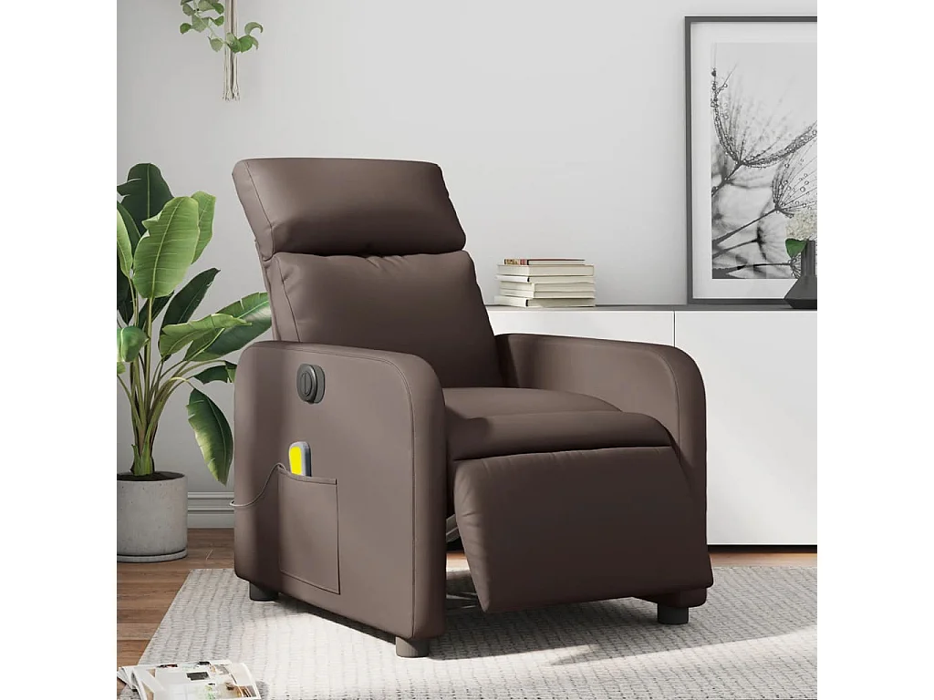 Fauteuil massant inclinable électrique marron similicuir