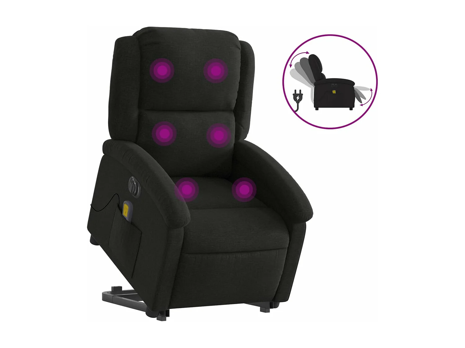 Sillón de masaje eléctrico reclinable elevable tela negro