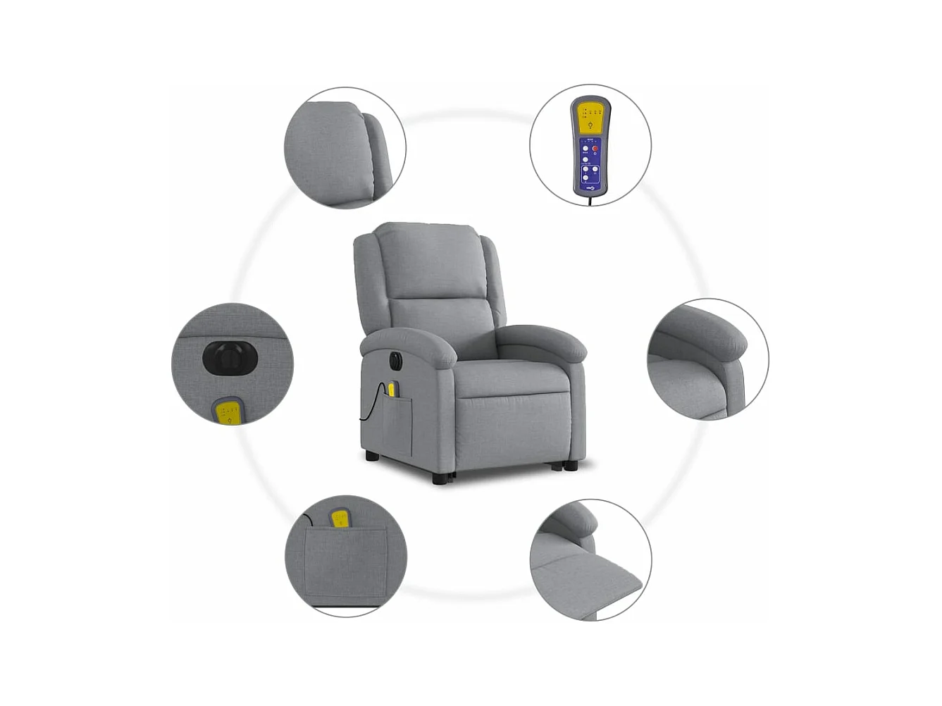 Fauteuil inclinable massant électrique Gris clair Tissu