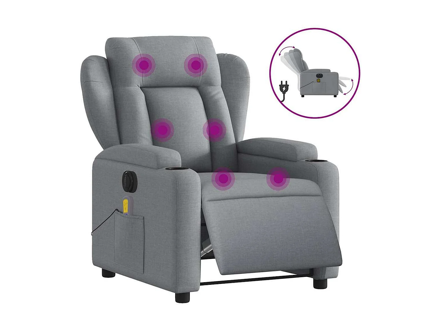 Fauteuil massant inclinable électrique gris clair tissu