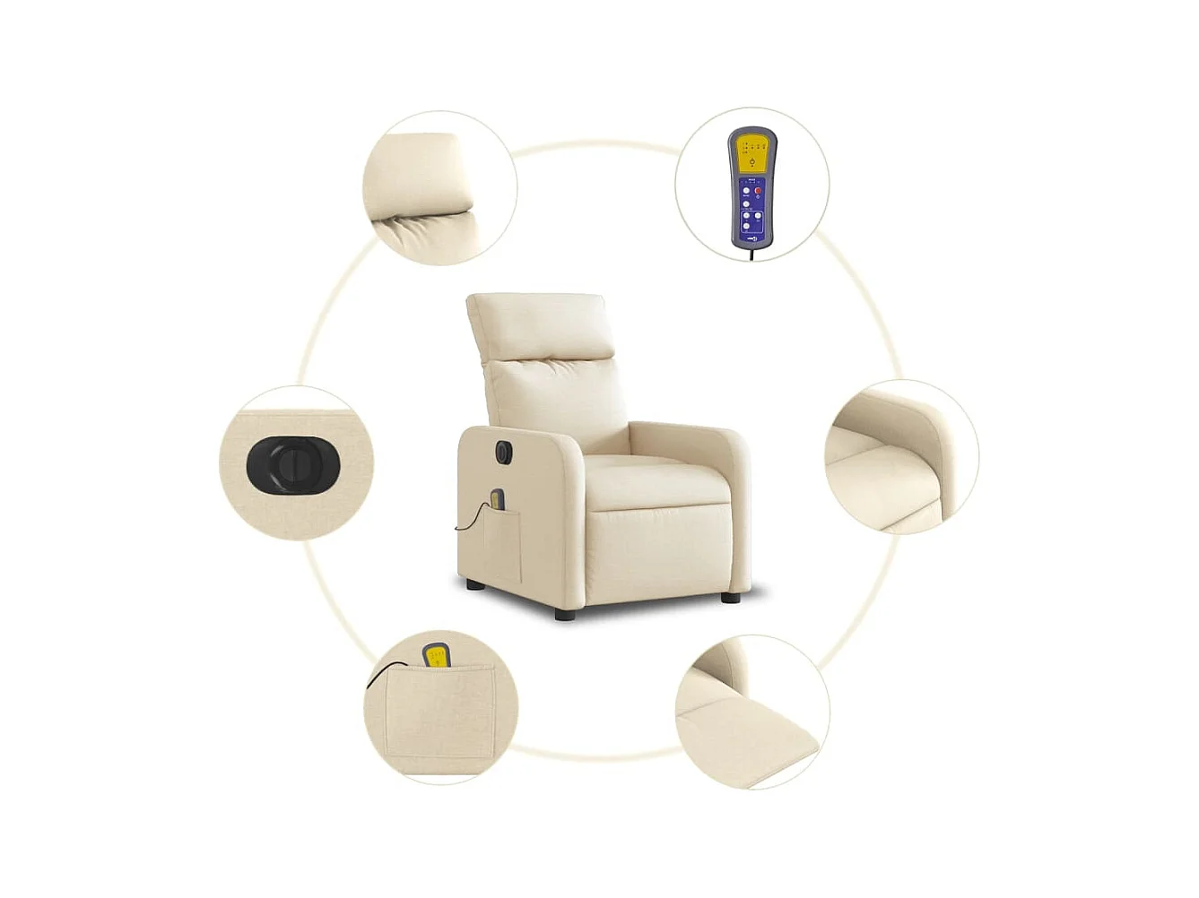 Fauteuil inclinable massant électrique crème tissu