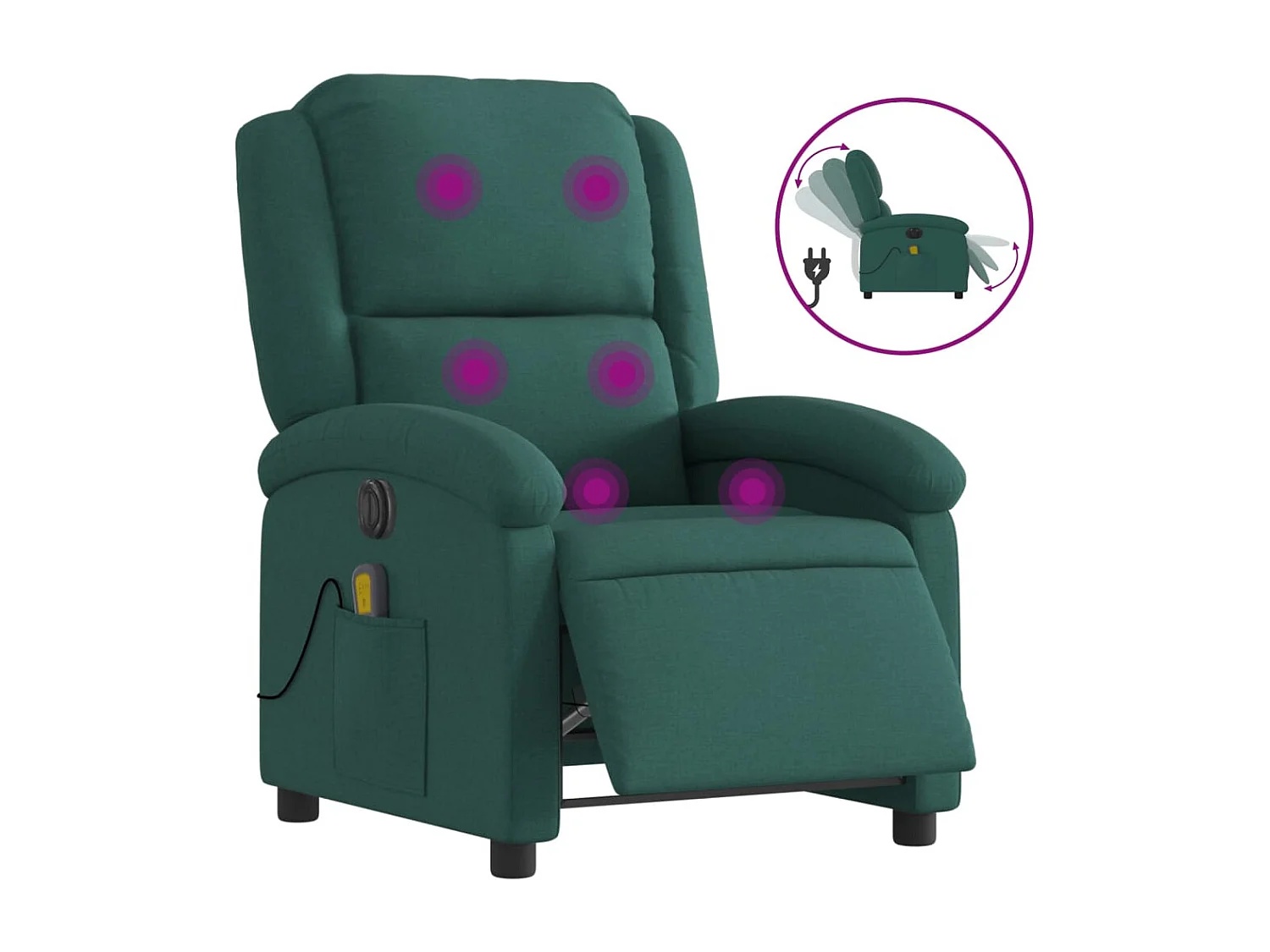 Fauteuil massant inclinable électrique Vert foncé Tissu