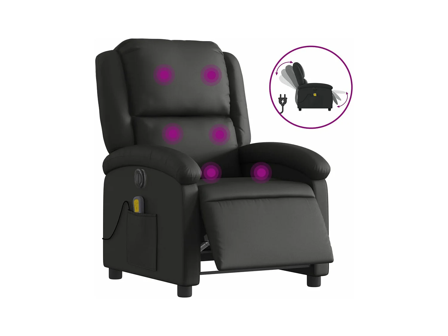 Fauteuil massant inclinable électrique noir cuir véritable