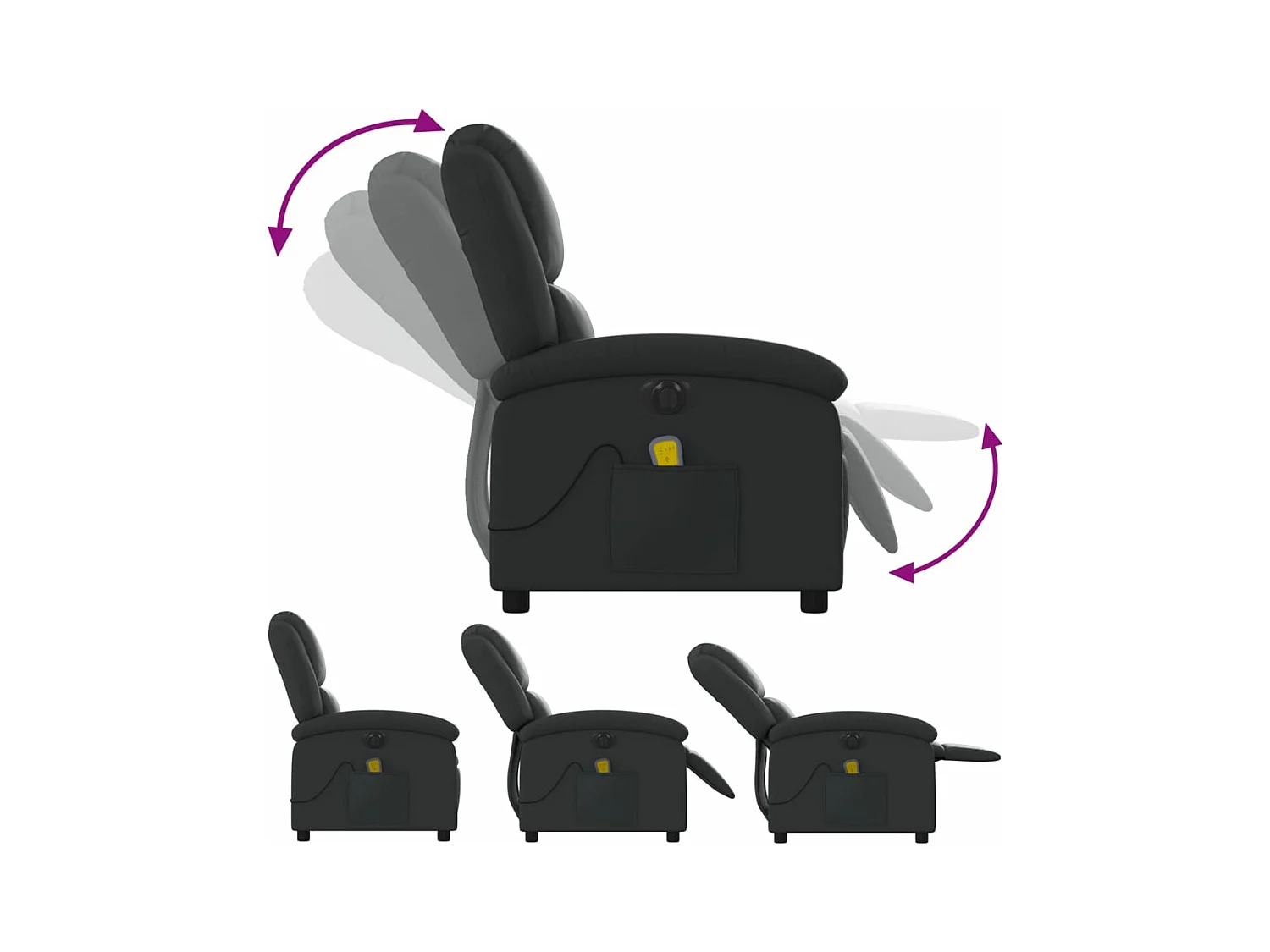 Fauteuil massant inclinable électrique noir cuir véritable