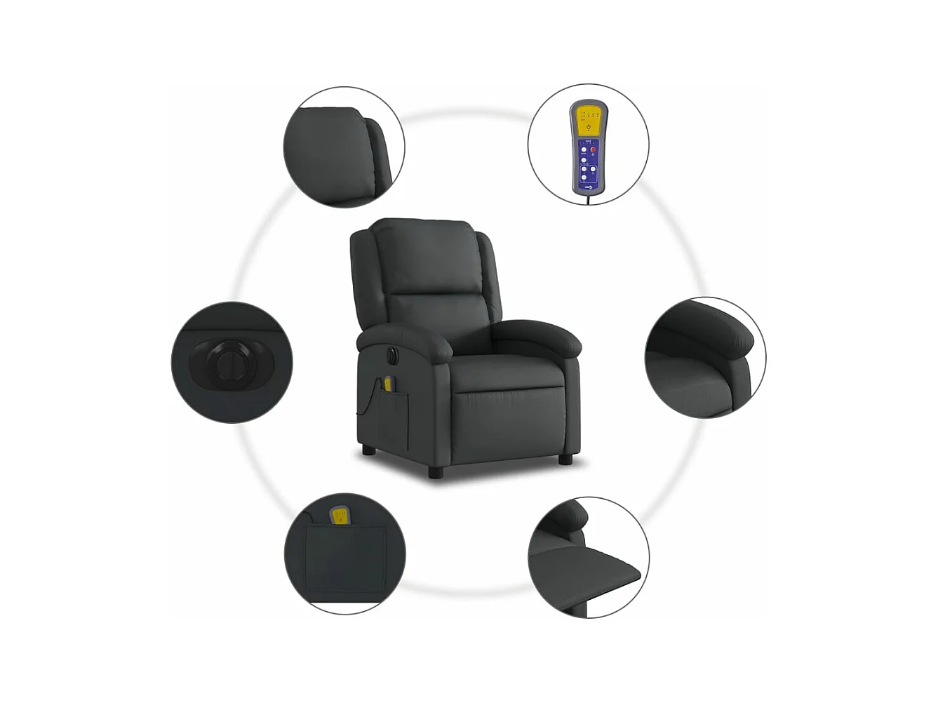 Fauteuil massant inclinable électrique noir cuir véritable