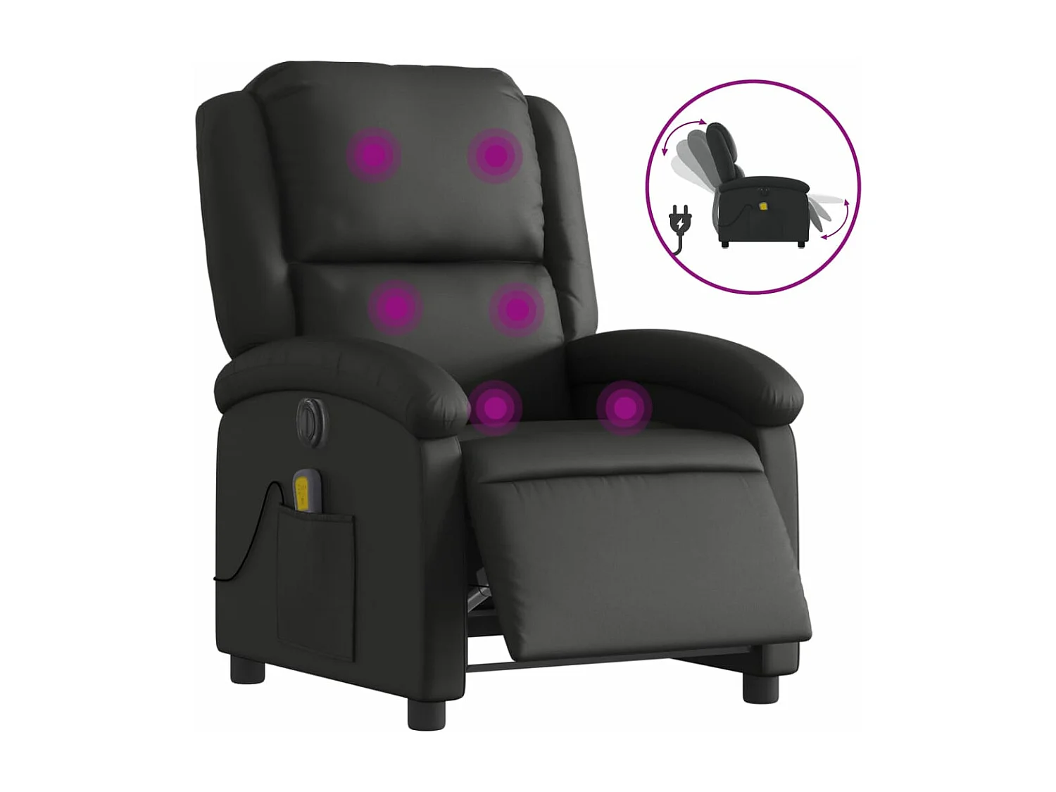 Fauteuil massant inclinable électrique noir cuir véritable