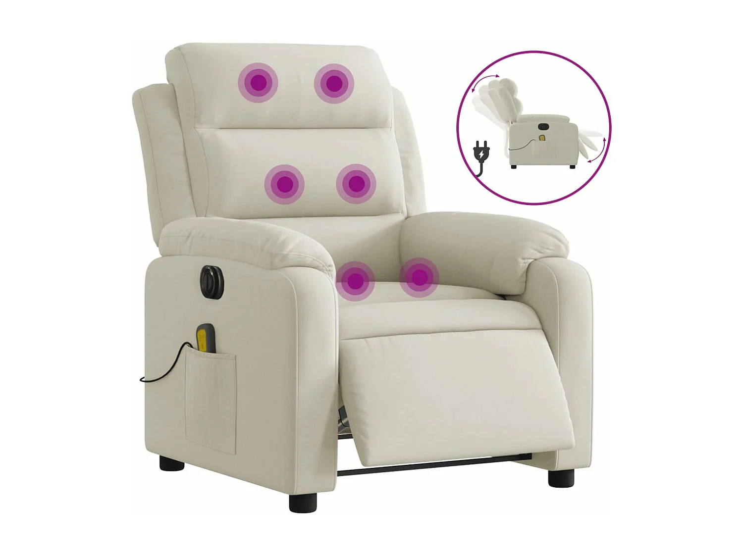 Fauteuil inclinable massant électrique crème velours