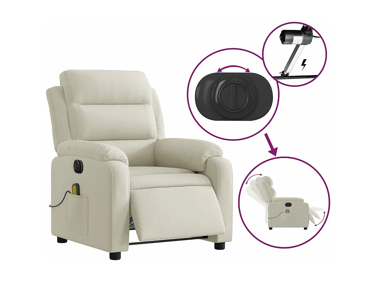 Fauteuil inclinable massant électrique crème velours