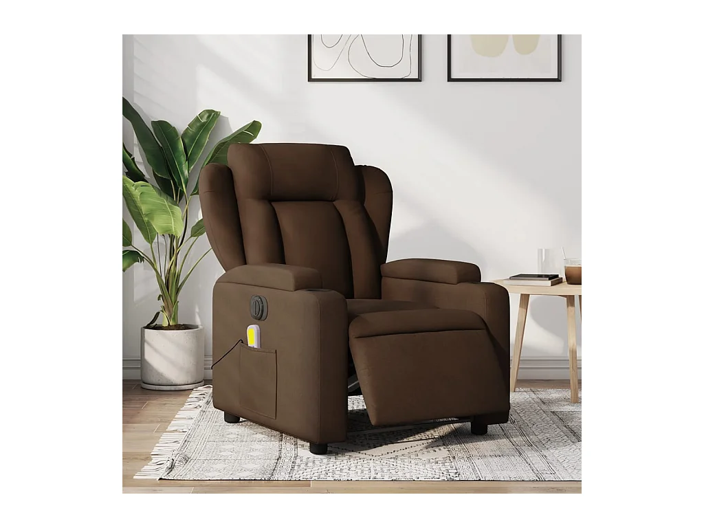 Fauteuil inclinable massant électrique marron tissu