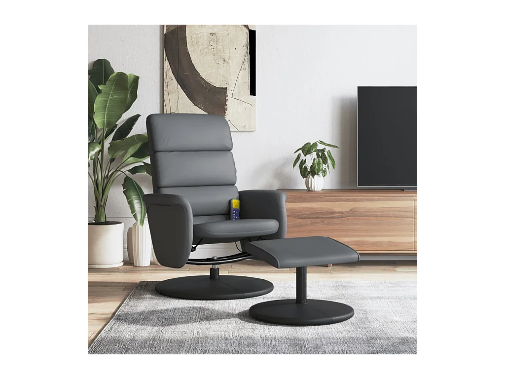 Fauteuil inclinable massant avec repose-pied gris similicuir