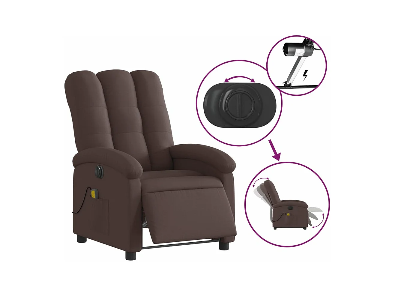 Fauteuil massant inclinable électrique Marron foncé Tissu