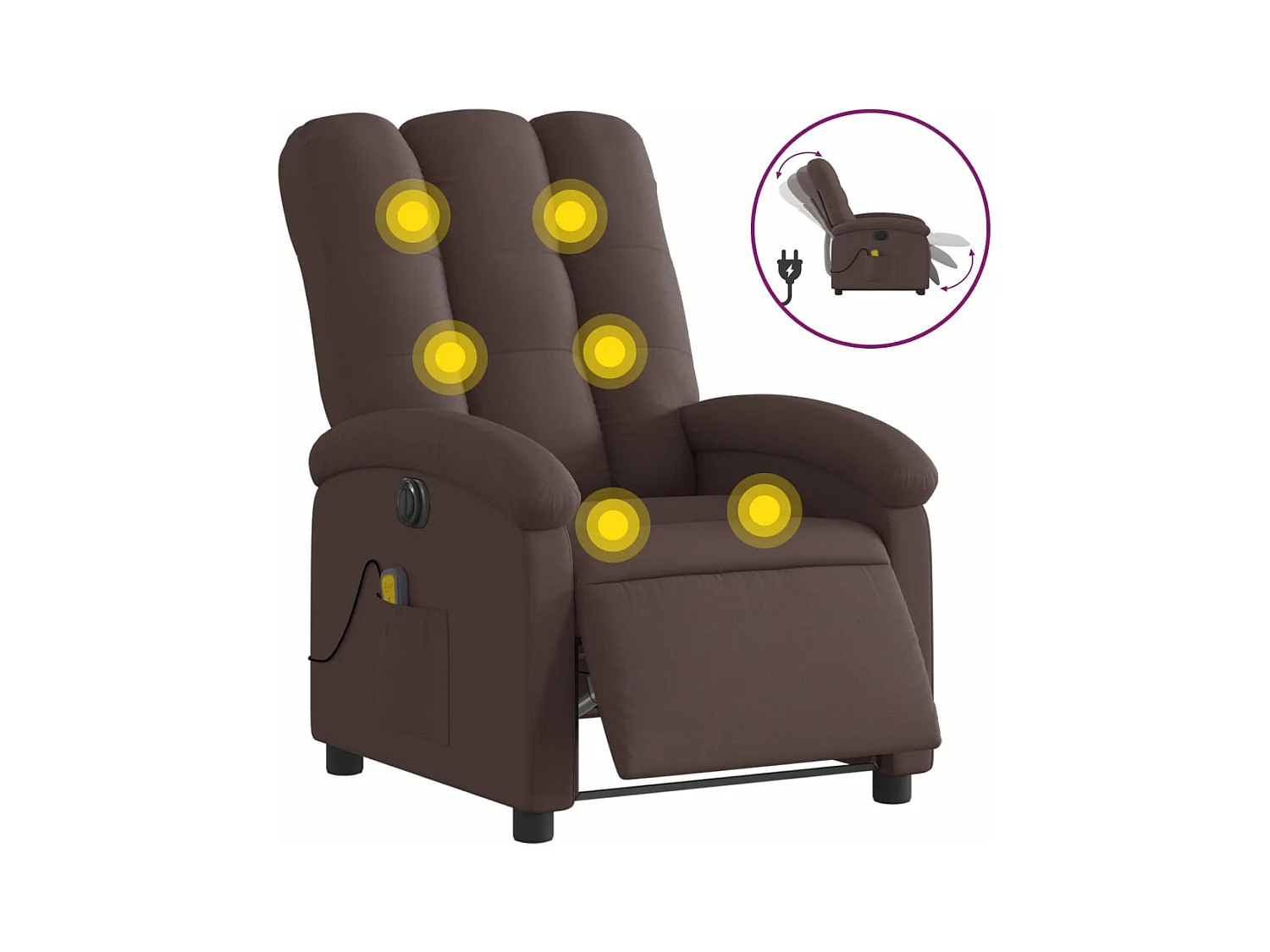 Fauteuil massant inclinable électrique Marron foncé Tissu