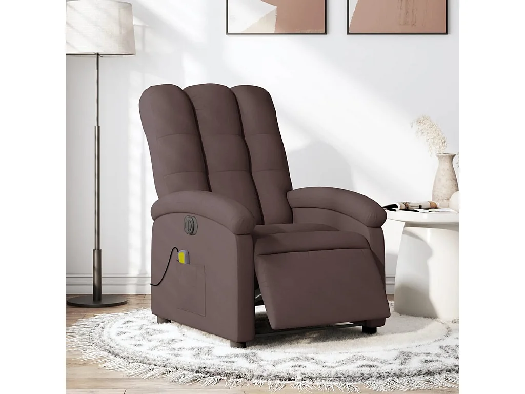 Fauteuil massant inclinable électrique Marron foncé Tissu