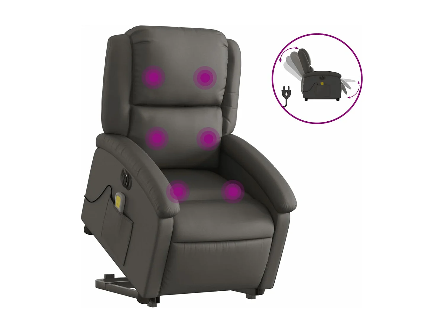 Fauteuil inclinable massant électrique gris cuir véritable