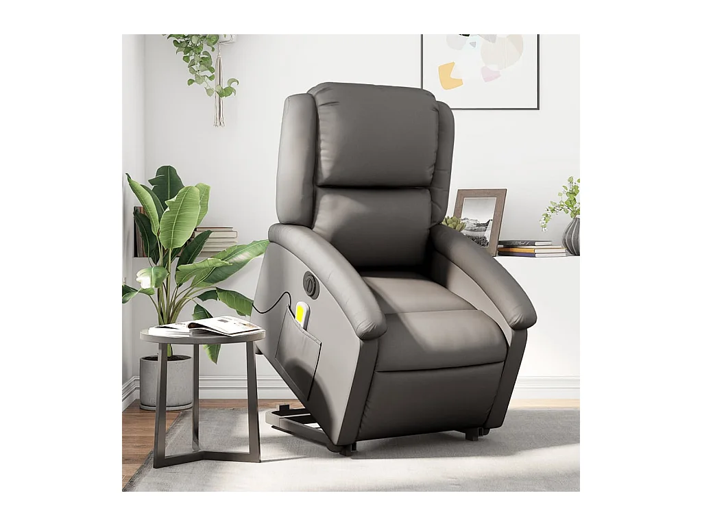 Fauteuil inclinable massant électrique gris cuir véritable