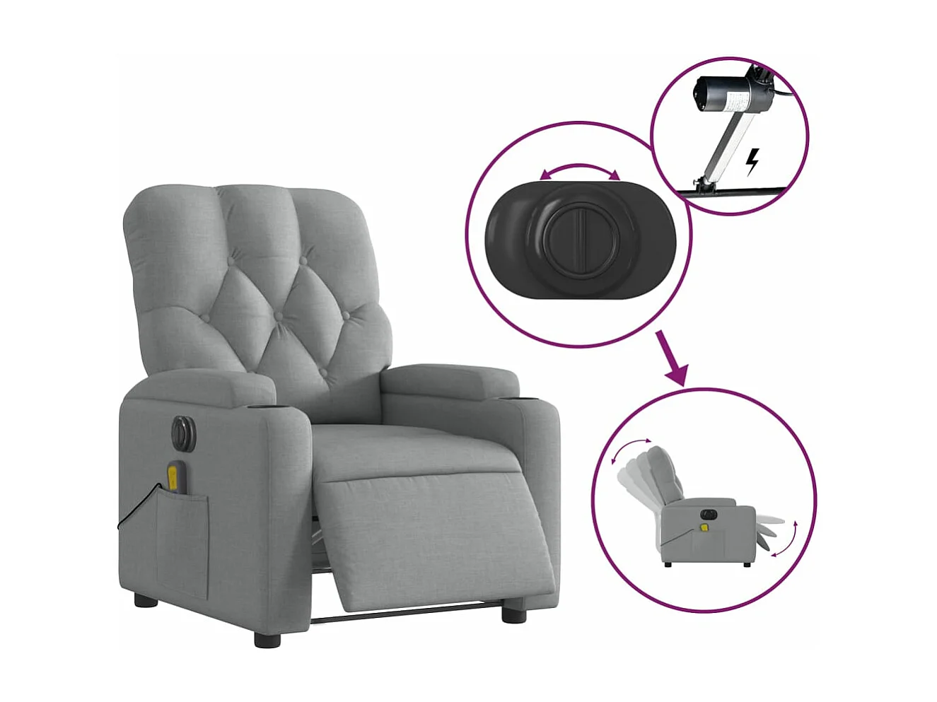 Sillón reclinable de masaje eléctrico tela gris claro