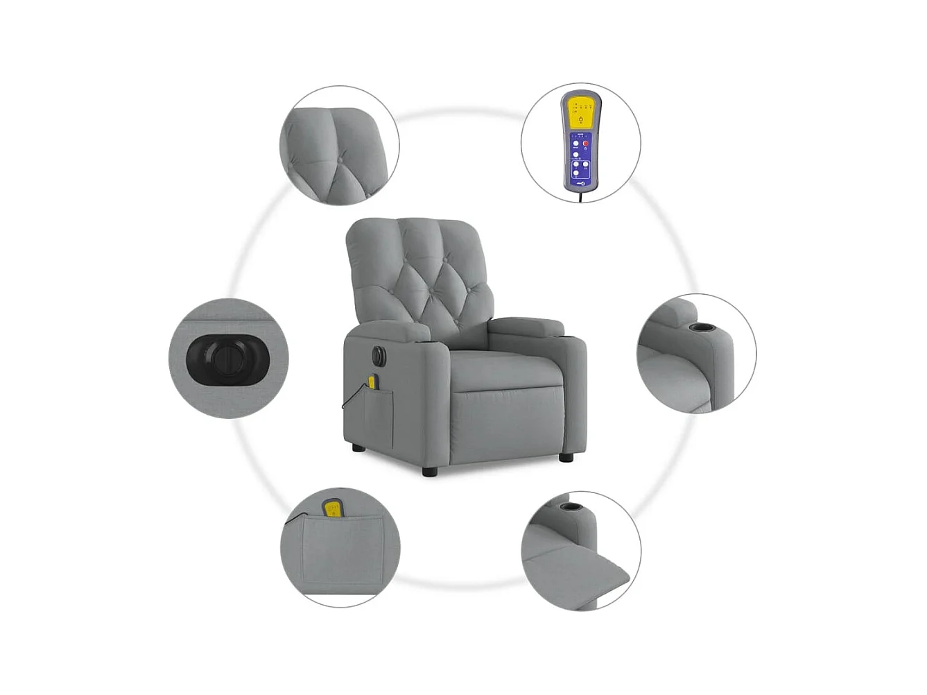Fauteuil massant inclinable électrique gris clair tissu