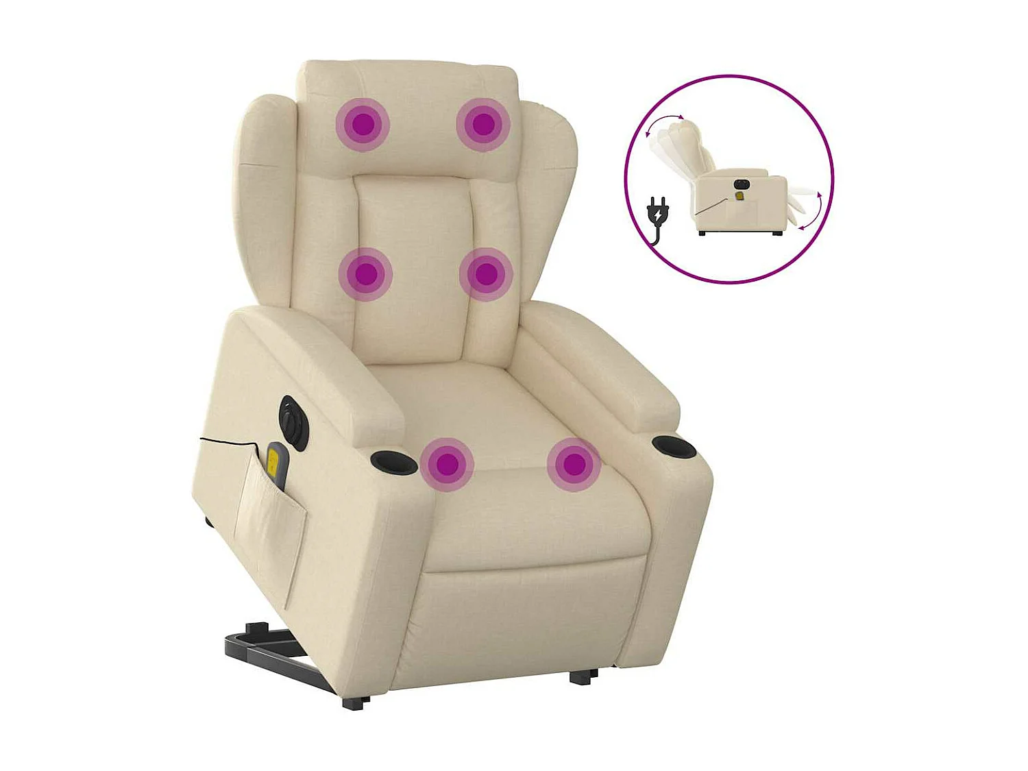 Fauteuil inclinable massant électrique Crème Tissu