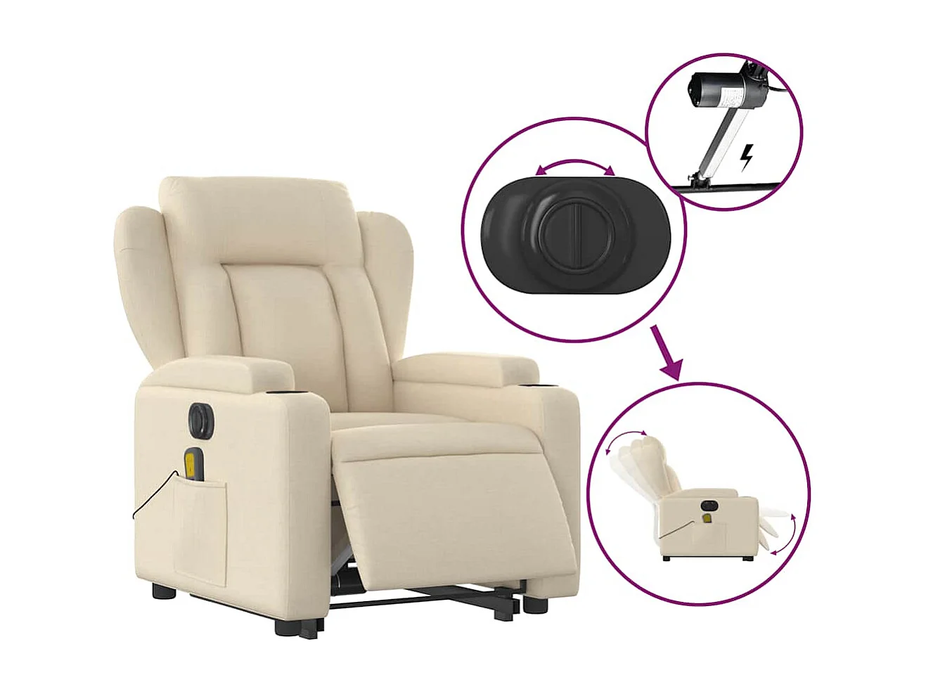 Fauteuil inclinable massant électrique Crème Tissu