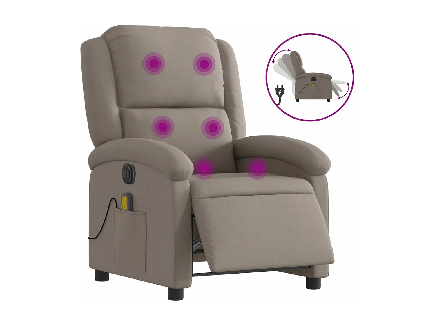 Fauteuil massant inclinable électrique Taupe Tissu