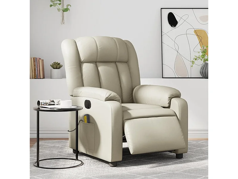 Fauteuil massant inclinable électrique crème similicuir