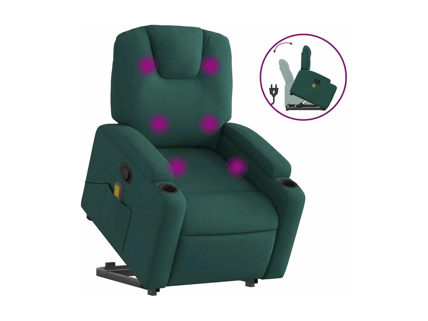 Silla de masaje reclinable de pie de tela verde oscura