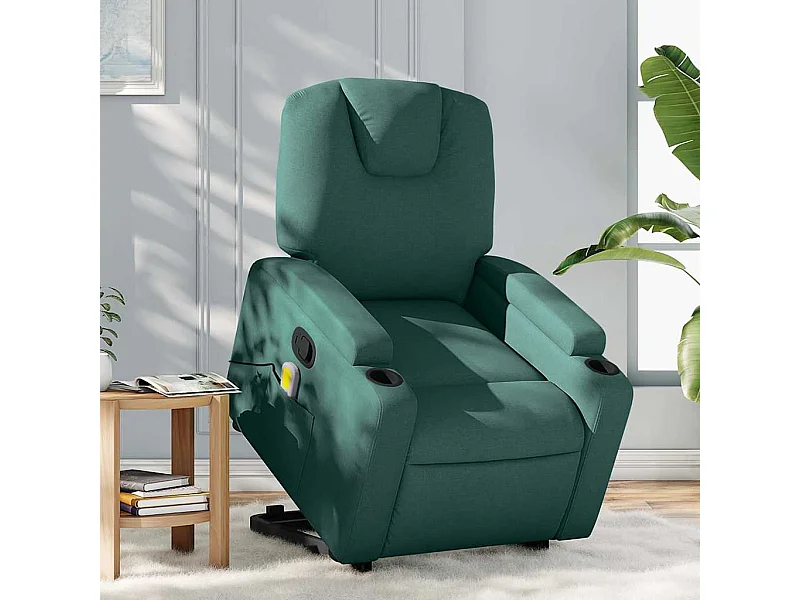 Poltrona reclinável elevatória de massagens tecido verde-escuro