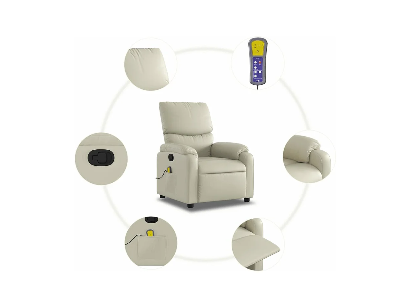 Fauteuil inclinable massant Crème Similicuir