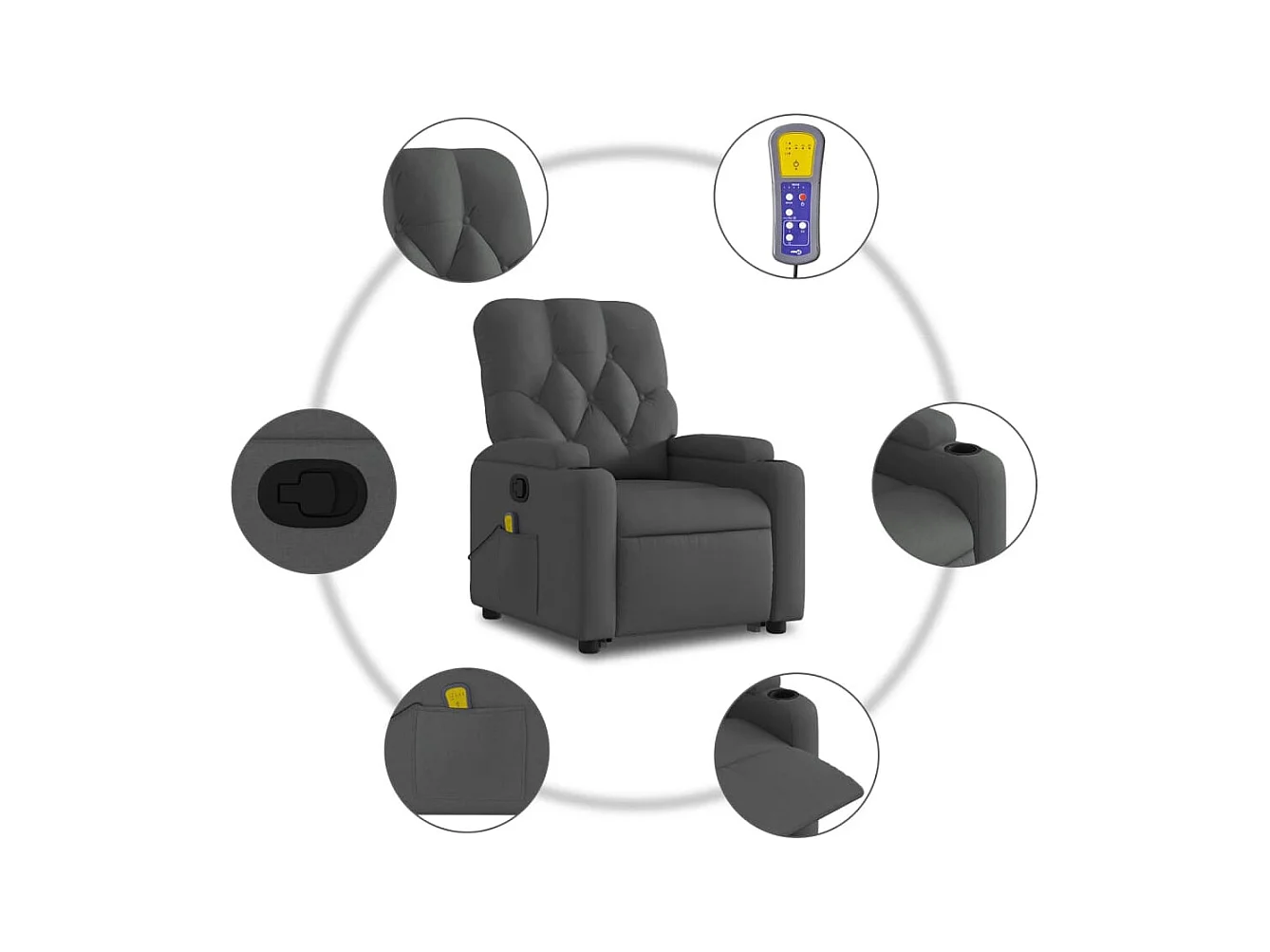 Fauteuil massant inclinable Gris foncé Tissu