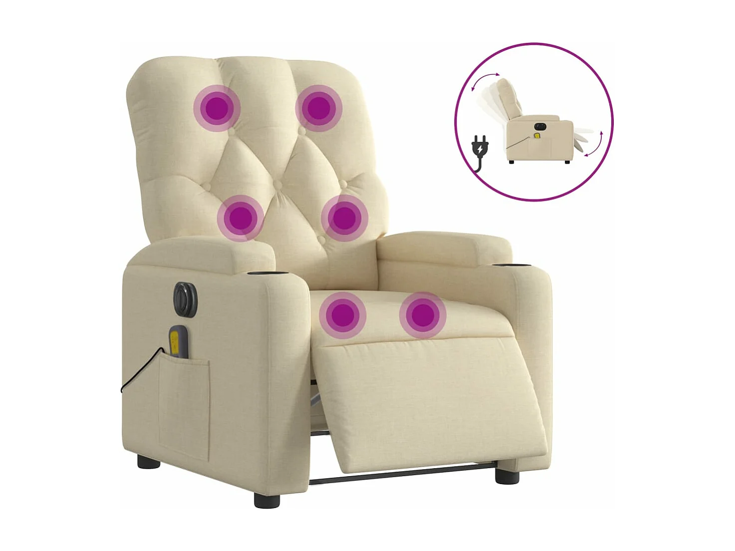 Fauteuil inclinable massant électrique crème tissu