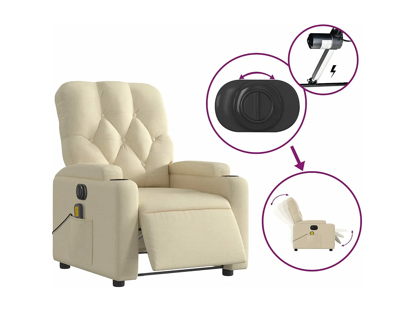 Fauteuil inclinable massant électrique crème tissu
