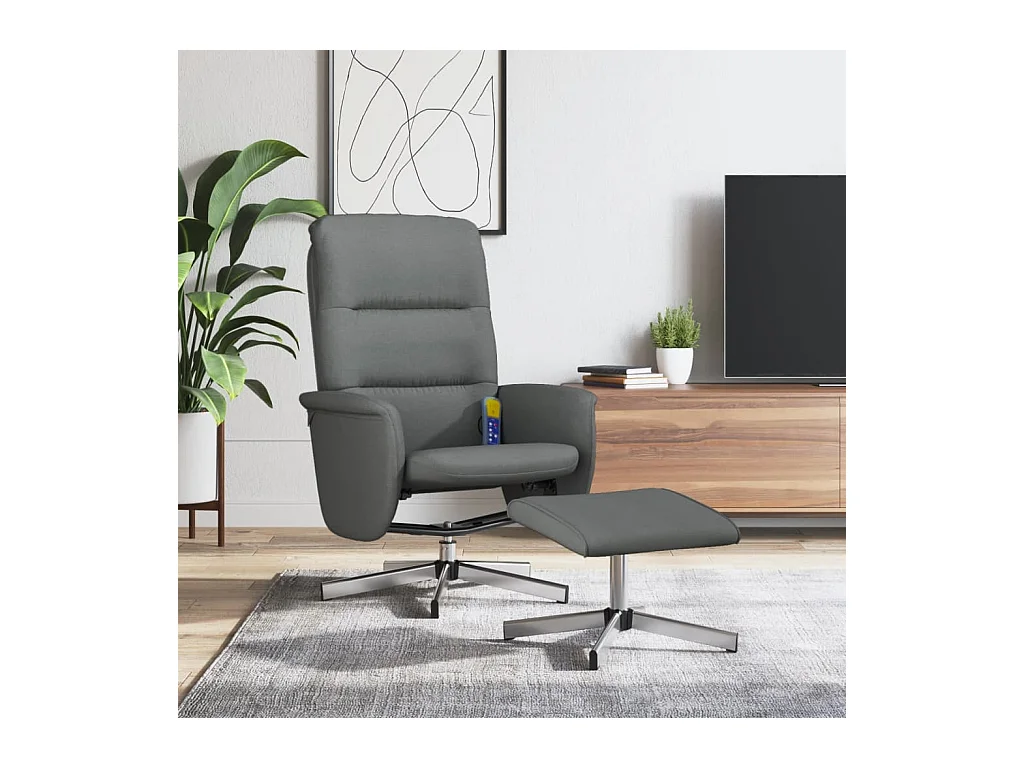 Sillón reclinable de masaje con reposapiés tela gris oscuro