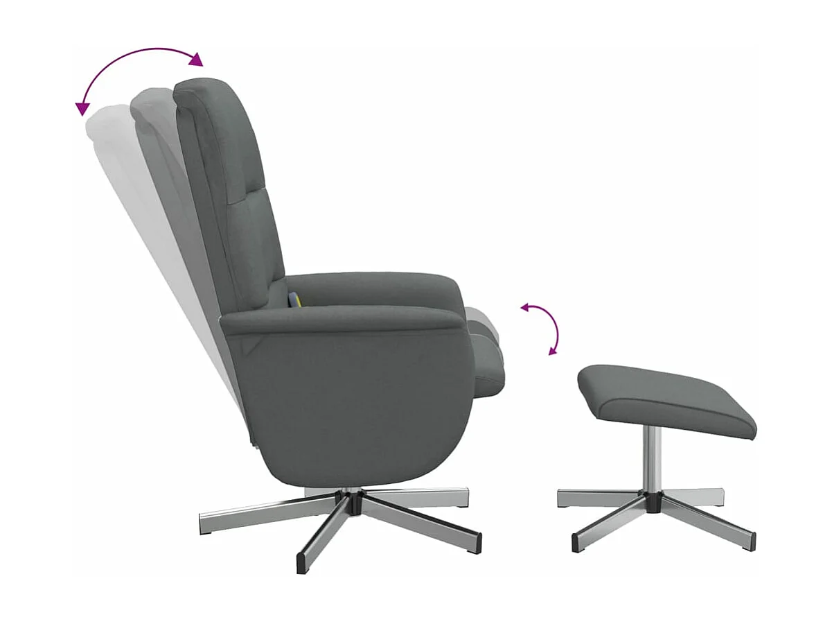 Fauteuil massant inclinable et repose-pieds gris foncé tissu