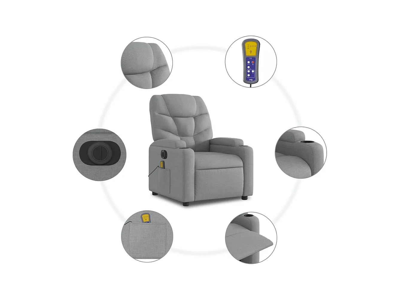 Fauteuil inclinable massant électrique Gris clair Tissu