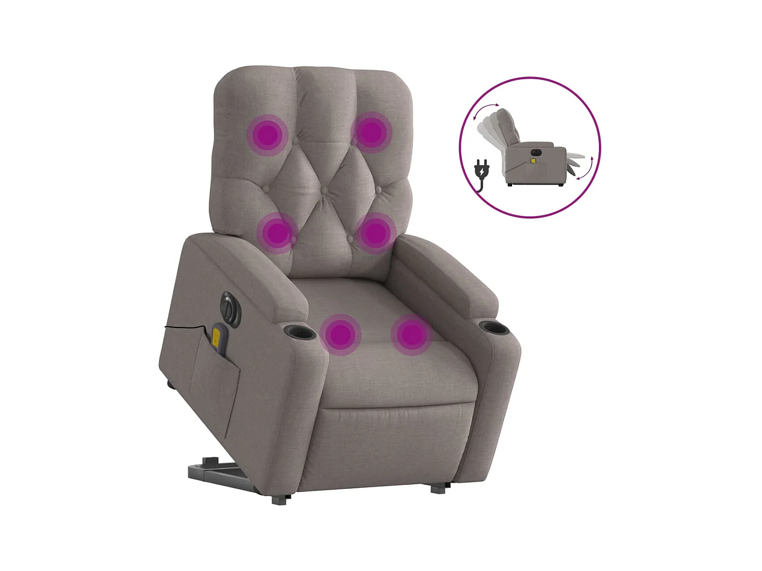 Fauteuil inclinable massant électrique Taupe Tissu