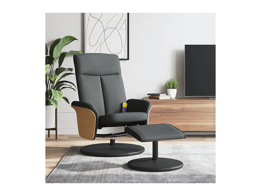 Fauteuil massant inclinable et repose-pieds gris foncé tissu