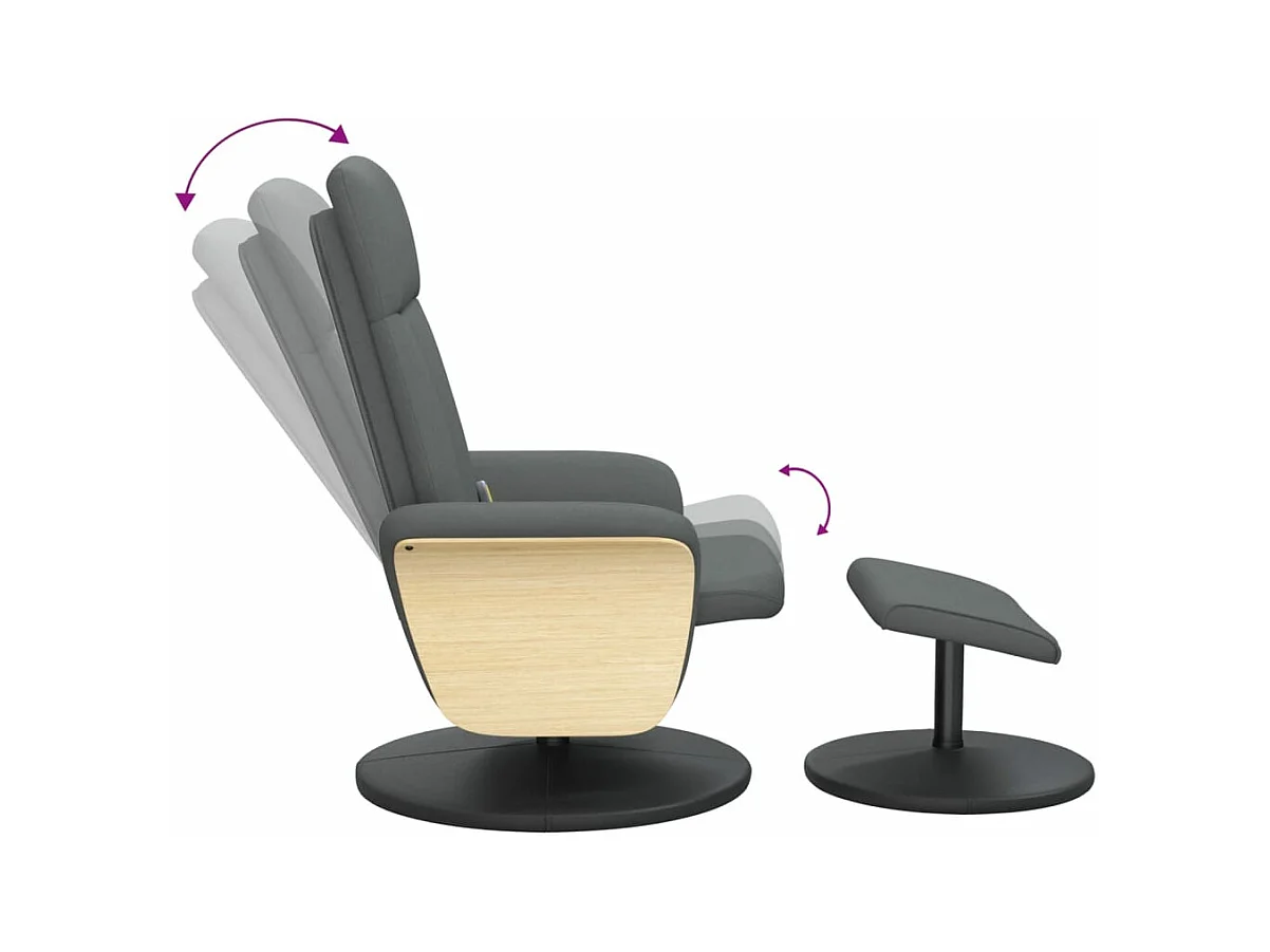 Fauteuil massant inclinable et repose-pieds gris foncé tissu