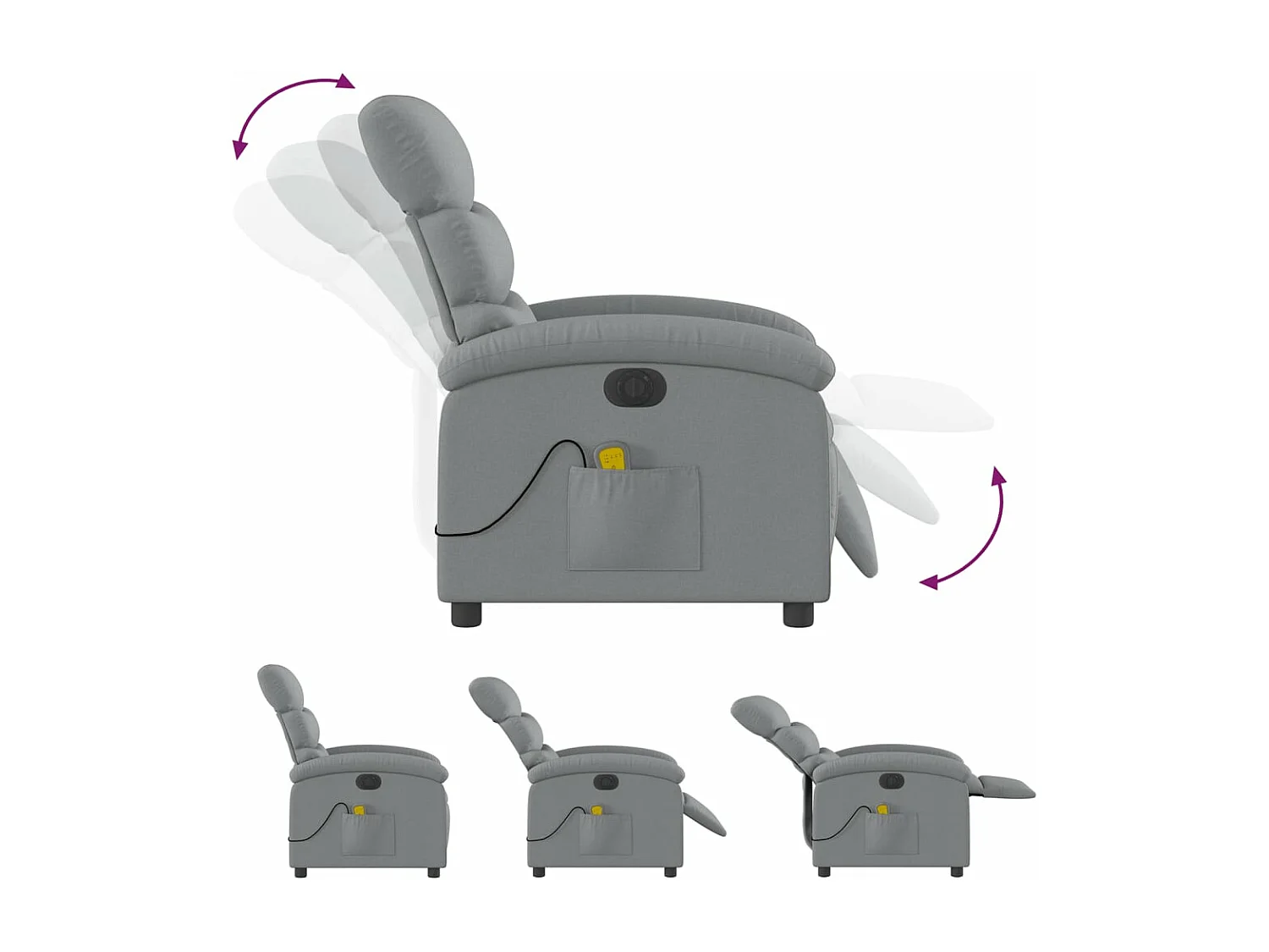 Fauteuil massant inclinable électrique gris clair tissu