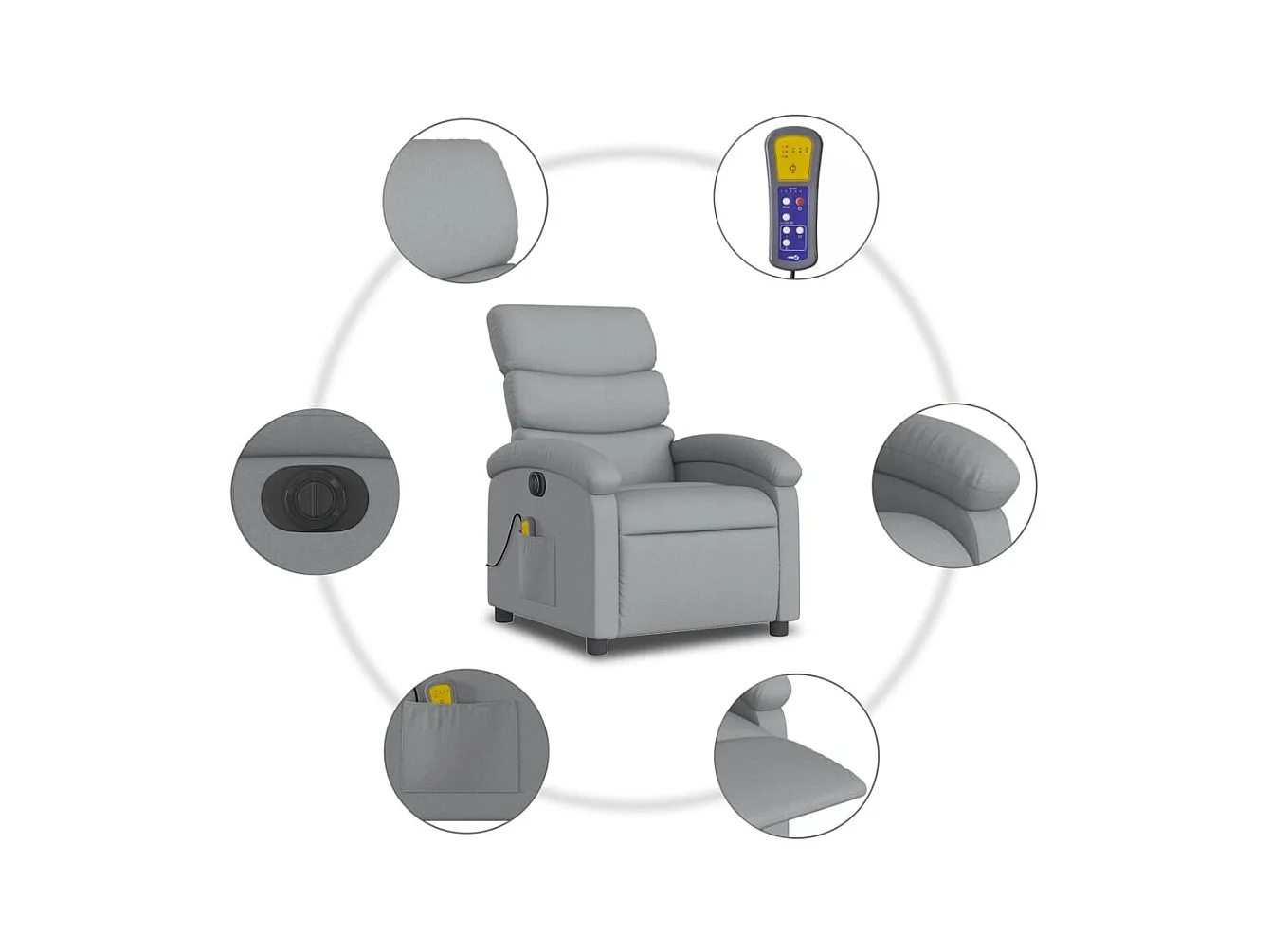 Sillón reclinable de masaje eléctrico tela gris claro