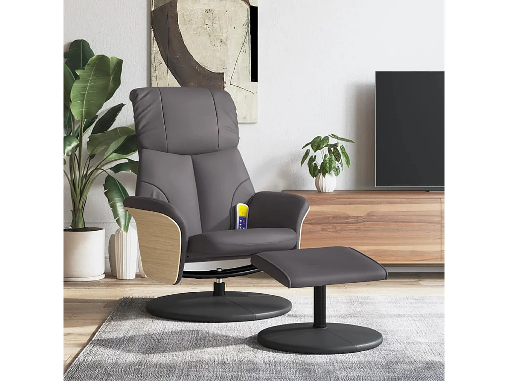 Cadeira massagens reclinável c/ apoio pés couro artif. cinzento