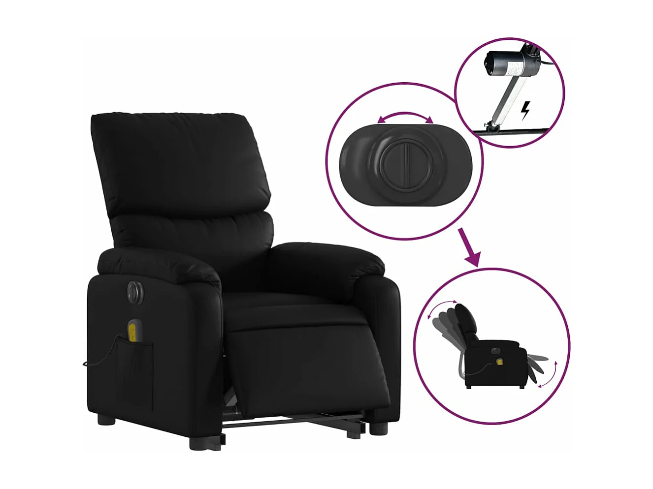 Fauteuil inclinable massant électrique noir similicuir